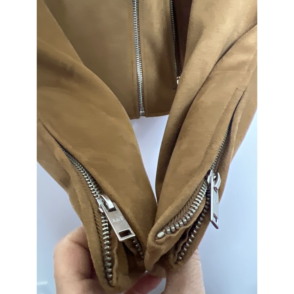 Abercrombie & Fitch Women Faux Suede Zip Moto Biker Jacket Tan Brown M Edgy Chi - Picture 10 of 11